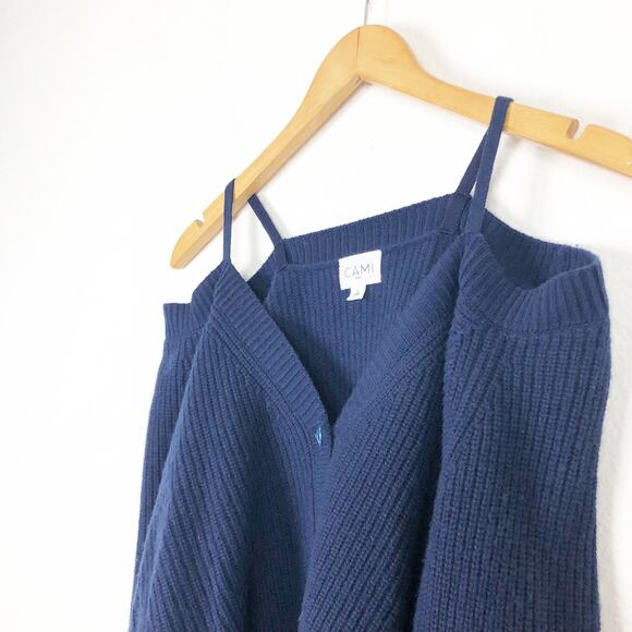 NWOT Cami NYC Elizabeth Sweater Large Blue Merino Wool Cold Shoulder Cardigan - Picture 7 of 13